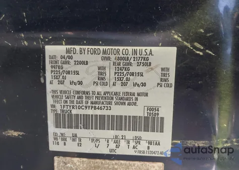 2000 Ford Ranger Xl/Xlt z USA, uszkodzony, nr VIN 1FTYR10C9YPB46733